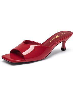 Women's Red Sandals Square Open Toe Low Heels Comfortable Kitten Heels Shoes